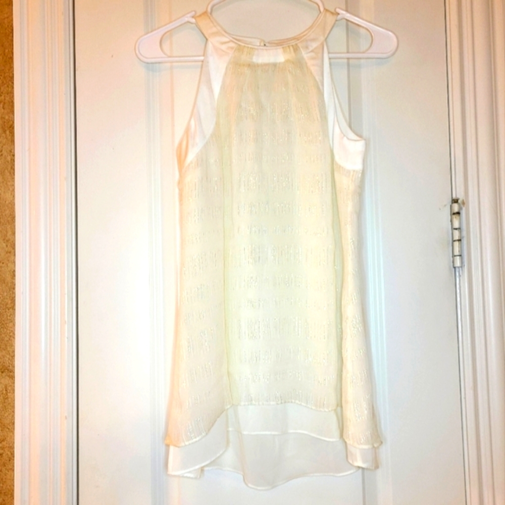 White House Black Market Harriet Sleeveless Silk Split Back Date Top